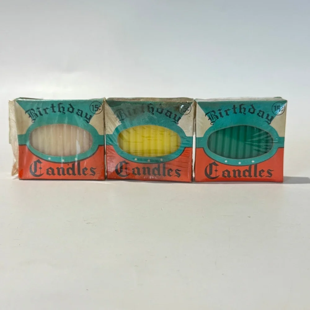 NEW Vintage Peacock Birthday Candles Lot of 3 Boxes 36ct Blue White Yellow Japan